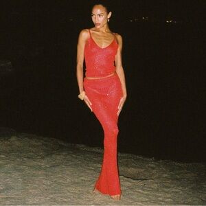 Red Sequin Maxi Skirt